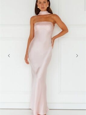 Hello Molly Strapless Satin Column Dress in Blush